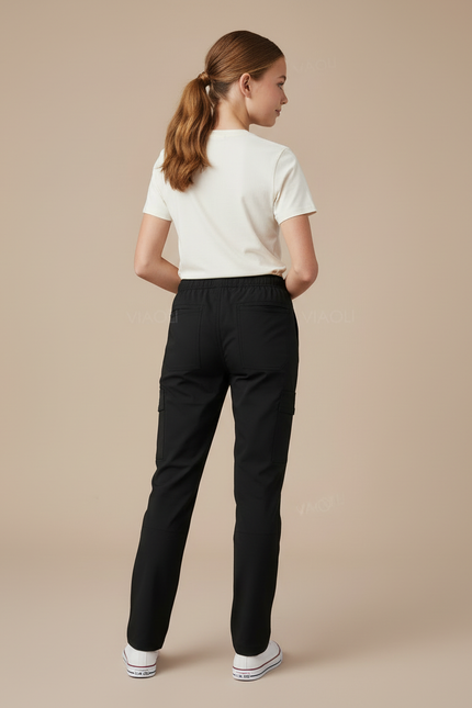Pantalon Cargo Noir Droit Cordon Multi-Poches Confortable - Gabardine - vue 2