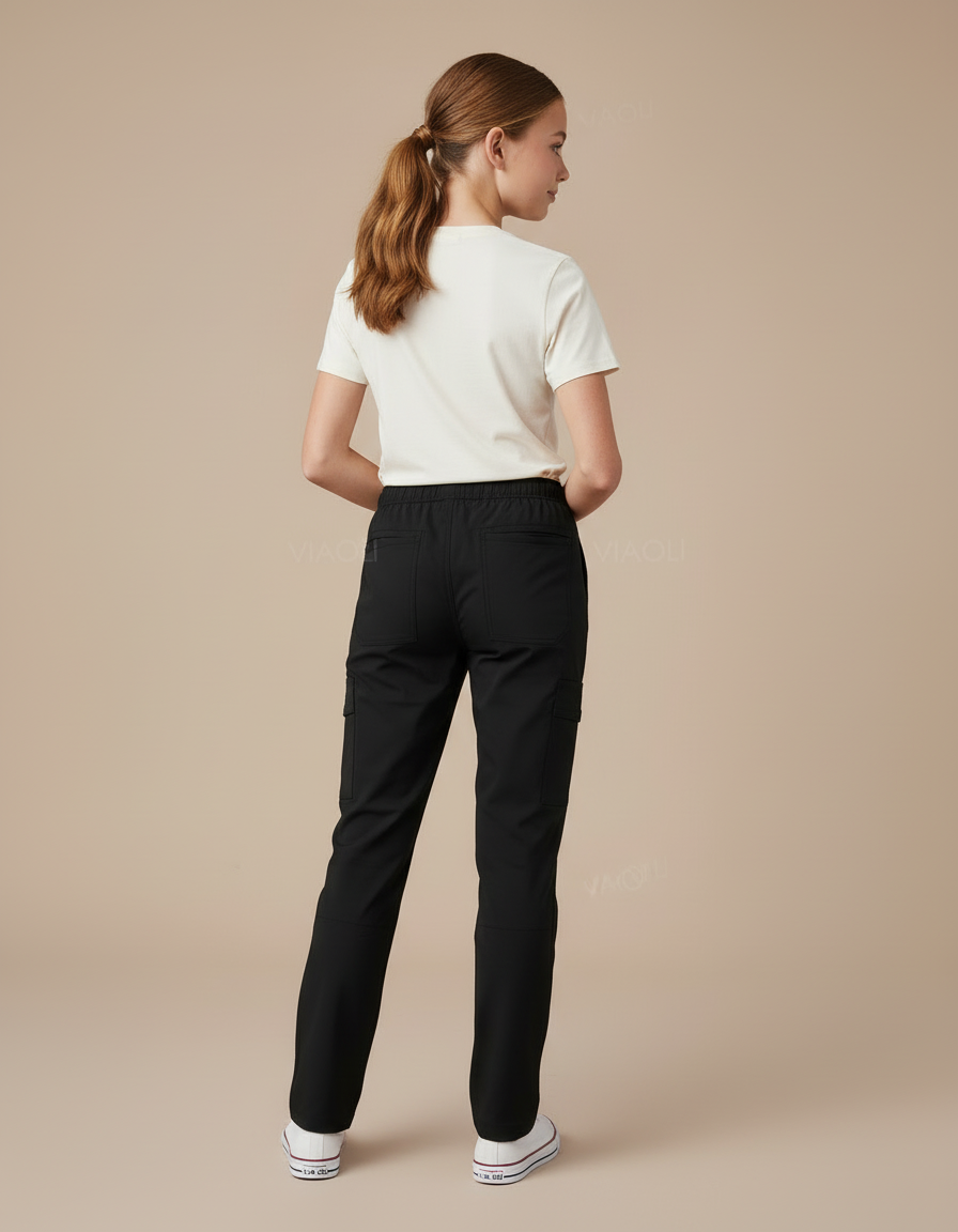 Pantalon Cargo Noir Droit Cordon Multi-Poches Confortable - Gabardine - vue 2