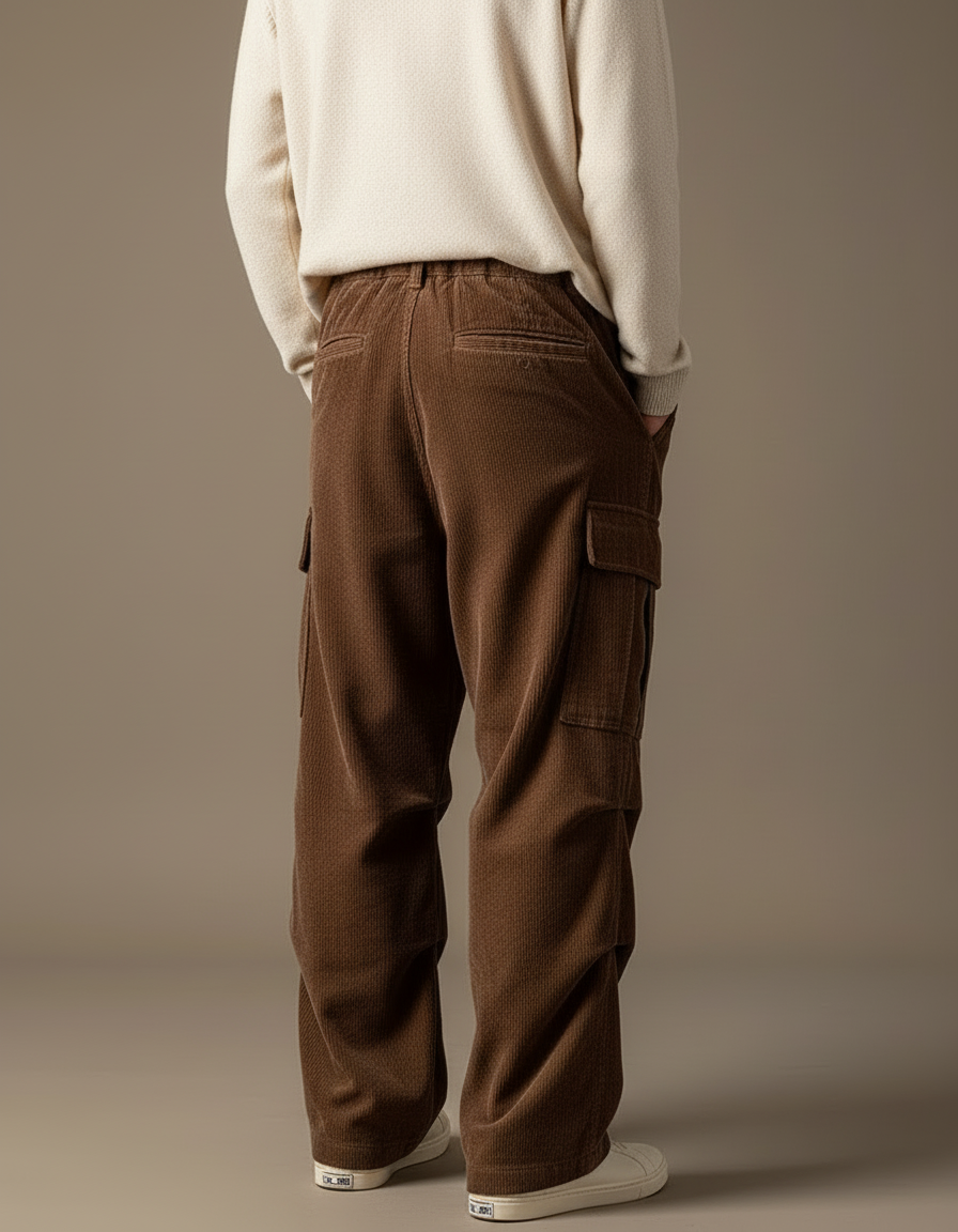Pantalon Cargo Marron Velours Côtelé Ample Cordon - Cordé - vue 2