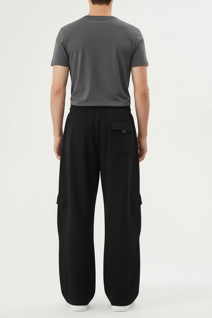 Pantalon Cargo Homme Noir Baggy Coton - Molleton - vue 2