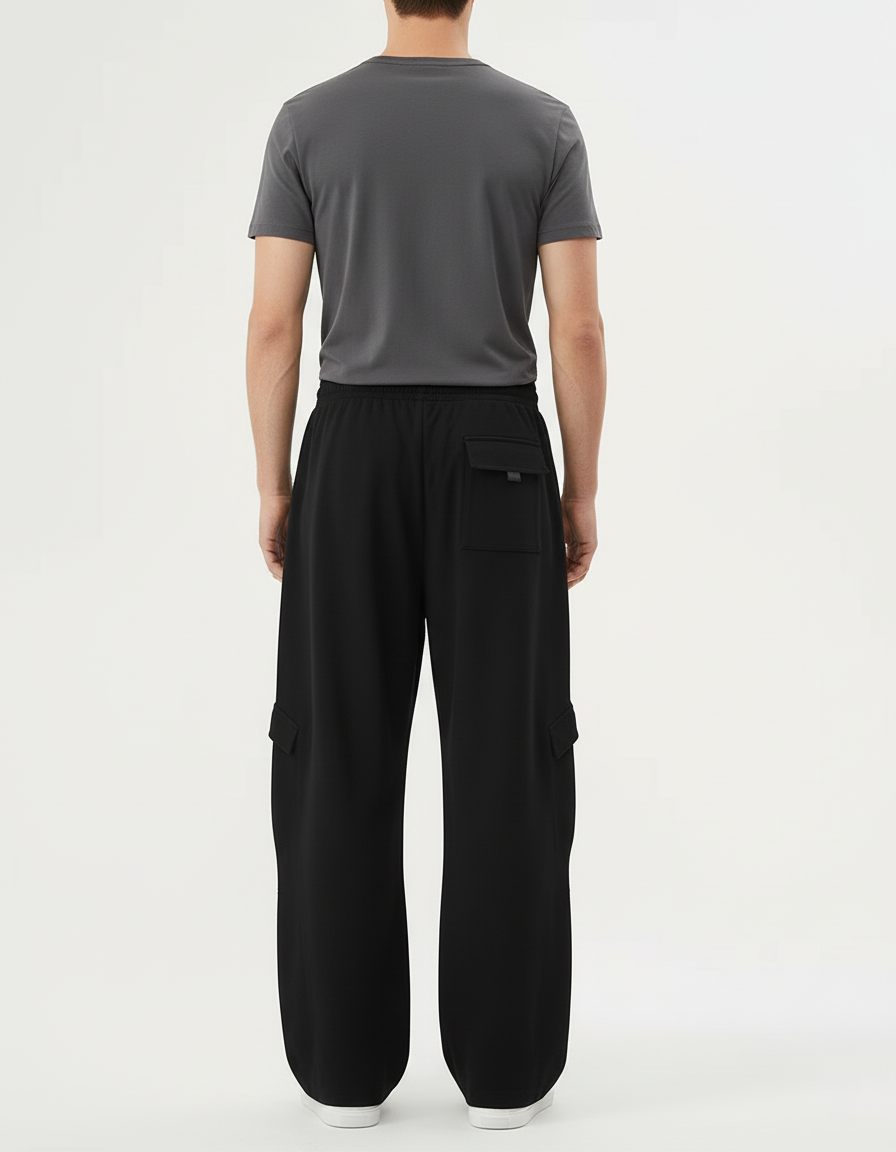 Pantalon Cargo Homme Noir Baggy Coton - Molleton - vue 2
