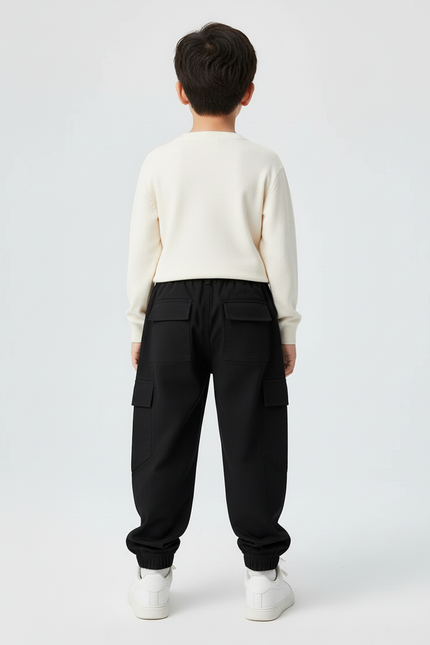 Pantalon Cargo Noir Ample Coton Garçon Poches - vue 2