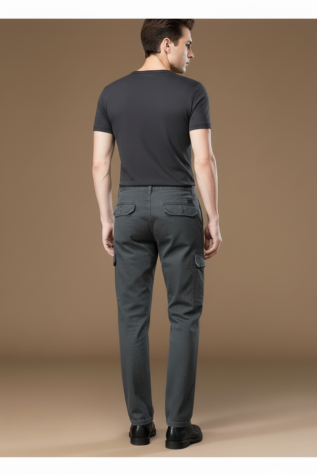 Pantalon Cargo Gris Coton Multipoches Homme Décontracté - vue 2