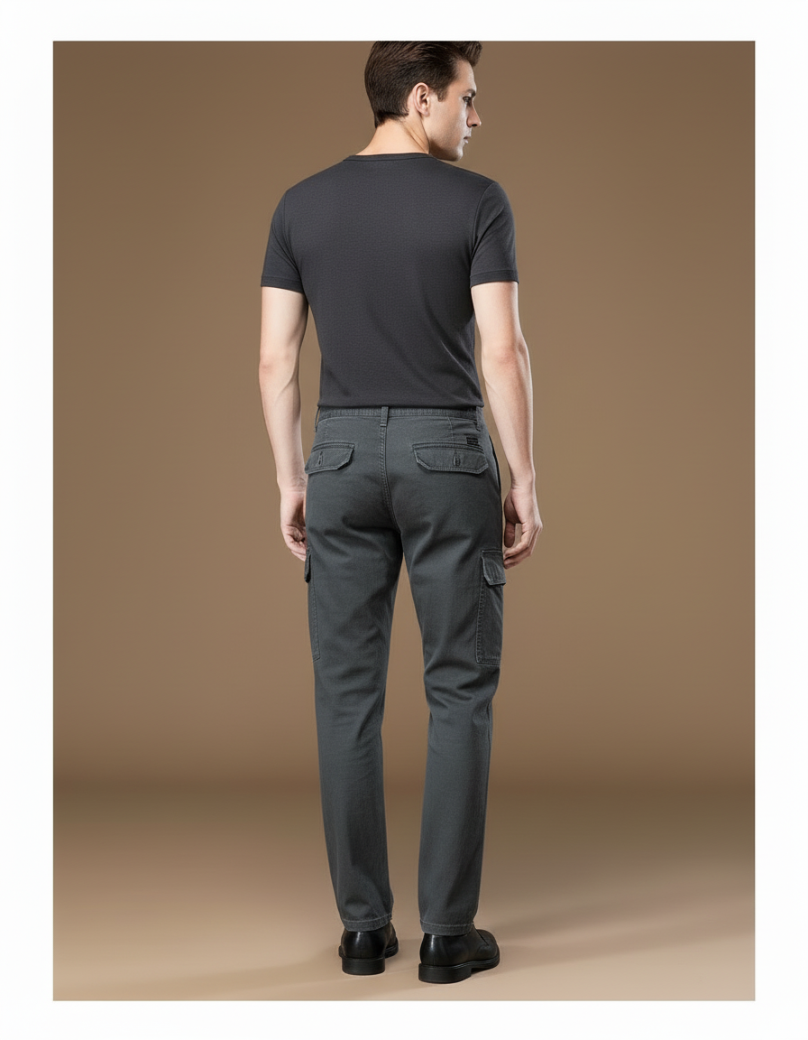 Pantalon Cargo Gris Coton Multipoches Homme Décontracté - vue 2