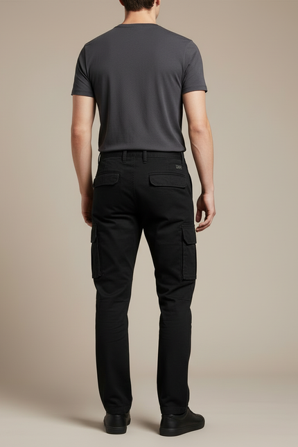 Pantalon Cargo Multipoche Homme - Noir Gabardine - vue 2