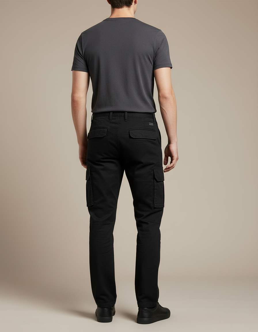 Pantalon Cargo Multipoche Homme - Noir Gabardine - vue 2