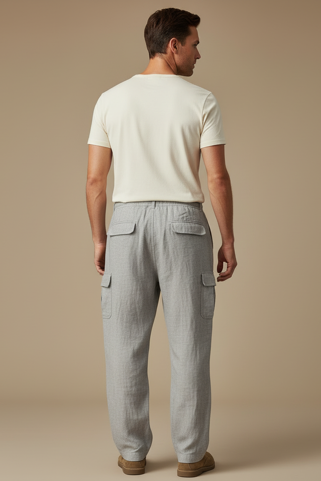 Pantalon Cargo Gris Lin Ample Décontracté Homme - vue 2