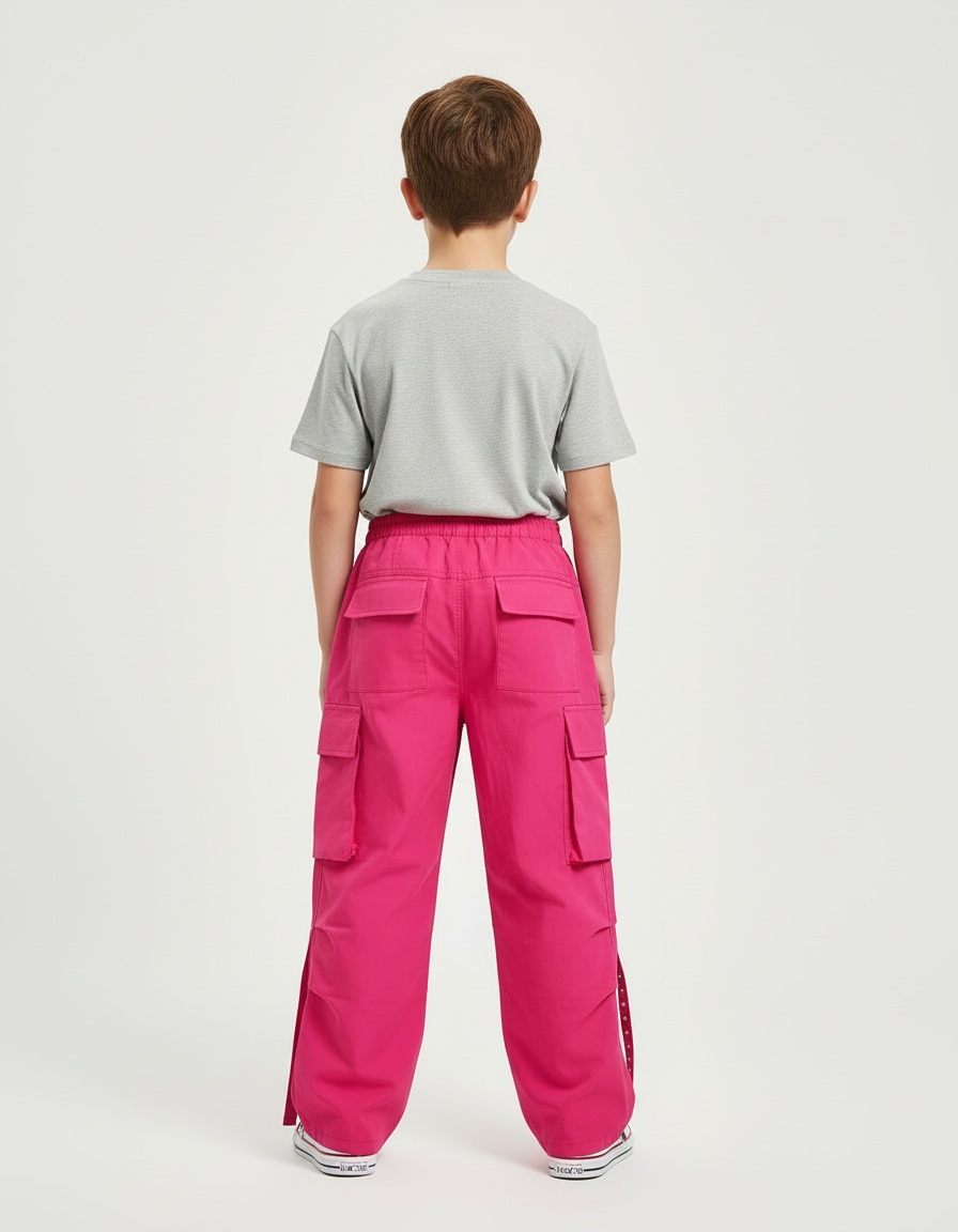 Pantalon Cargo Rose Ample Enfant Streetwear Boucles - Toile - vue 2