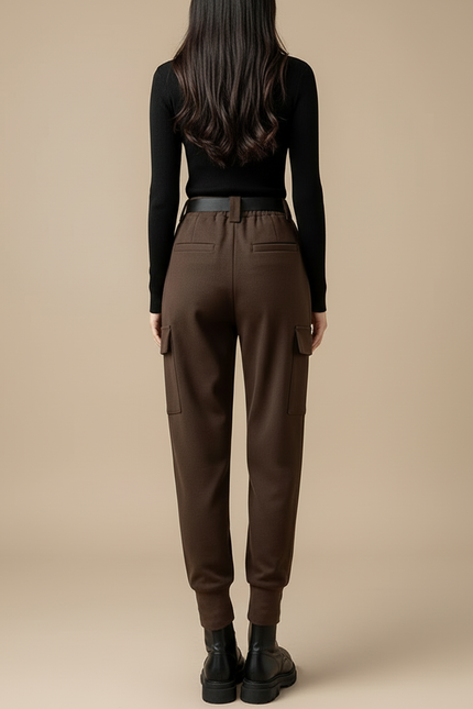 Pantalon Cargo Marron Harem Laine Ceinturé Femme - vue 2