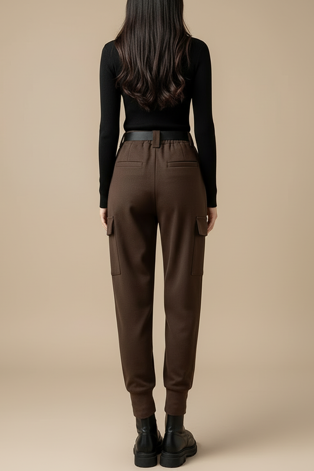 Pantalon Cargo Marron Harem Laine Ceinturé Femme - vue 2