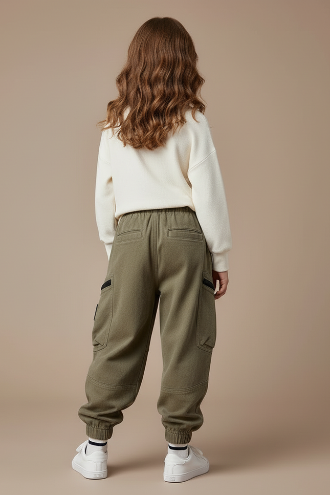 Pantalon Cargo Kaki Ample Molletonné Enfant Décontracté - vue 2