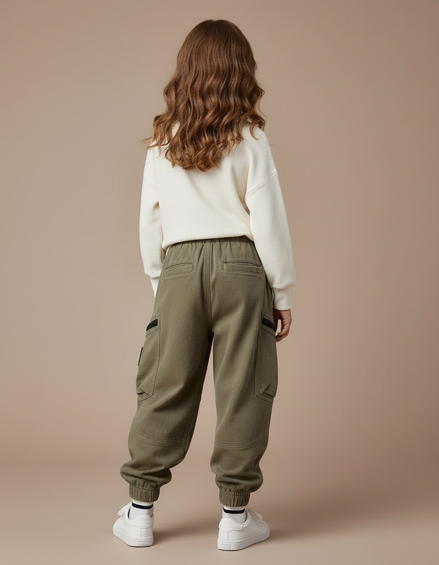 Pantalon Cargo Kaki Ample Molletonné Enfant Décontracté - vue 2