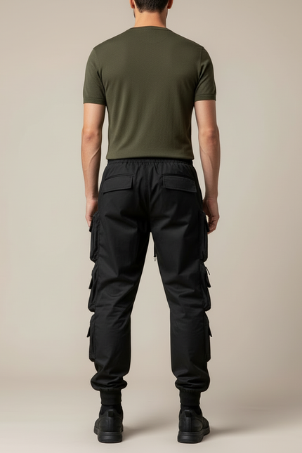 Pantalon Cargo Noir Techwear Multipoches Homme Urbain - Polyester - vue 2
