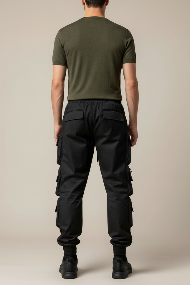 Pantalon Cargo Noir Techwear Multipoches Homme Urbain - Polyester - vue 2