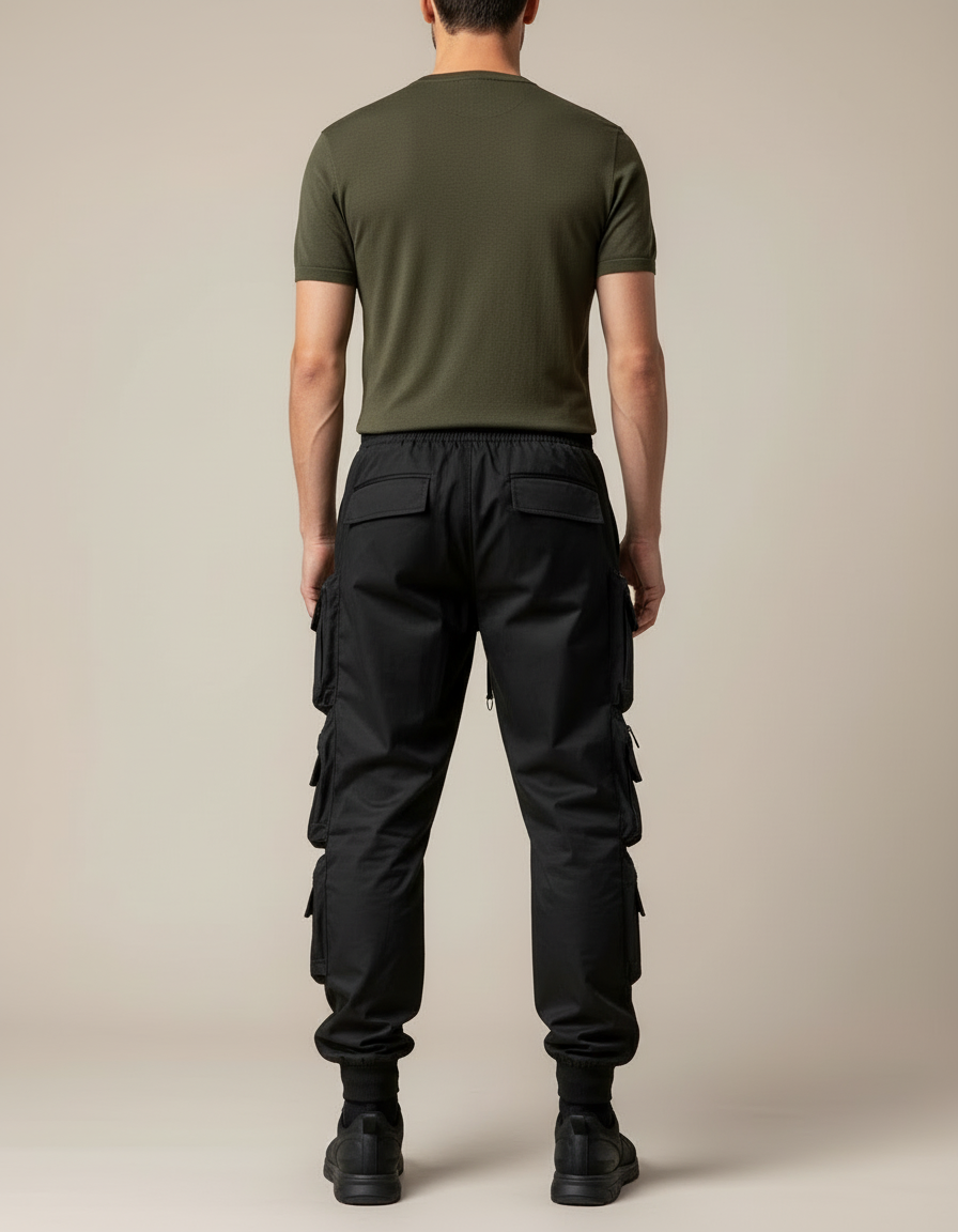 Pantalon Cargo Noir Techwear Multipoches Homme Urbain - Polyester - vue 2