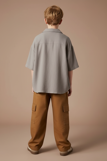 Pantalon Cargo Marron Ample Coton Enfant Garçon - Toile - vue 2