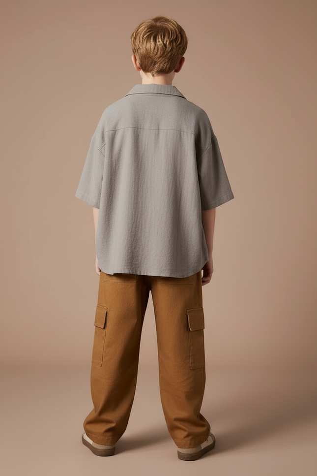 Pantalon Cargo Marron Ample Coton Enfant Garçon - Toile - vue 2