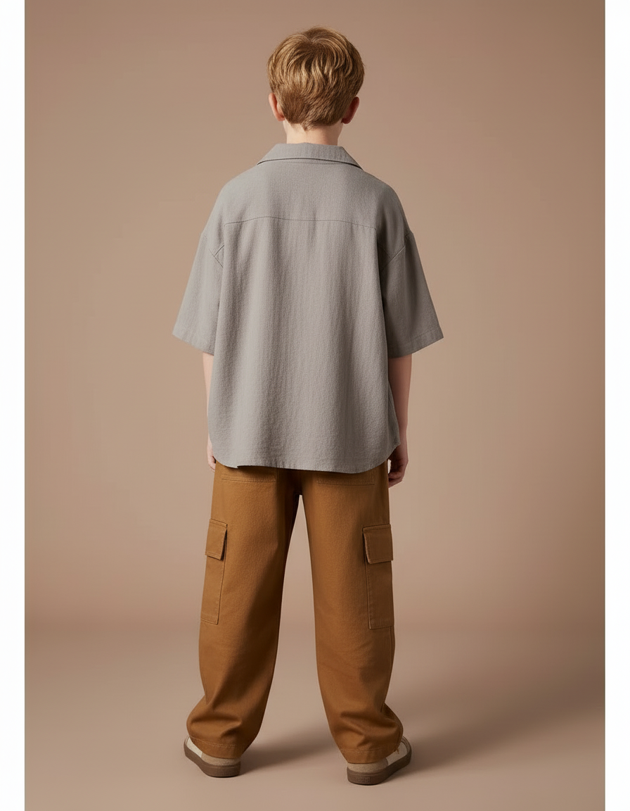 Pantalon Cargo Marron Ample Coton Enfant Garçon - Toile - vue 2