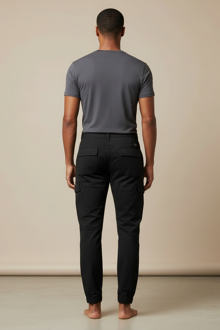 Pantalon Cargo Noir Homme Coton Jogger Décontracté - vue 2