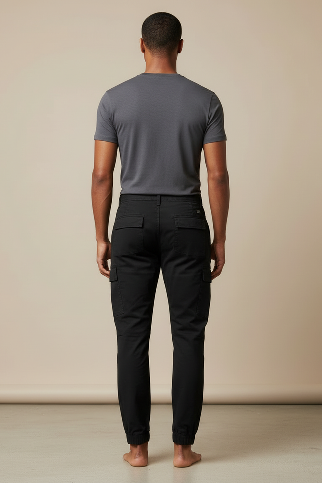 Pantalon Cargo Noir Homme Coton Jogger Décontracté - vue 2