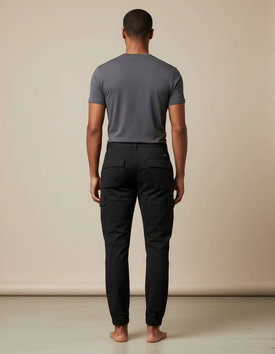 Pantalon Cargo Noir Homme Coton Jogger Décontracté - vue 2