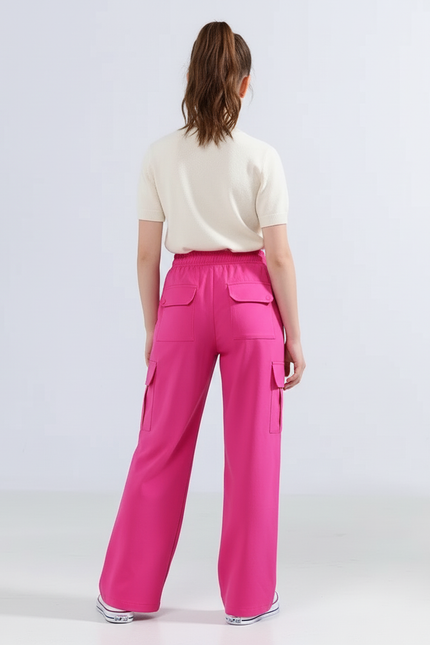 Pantalon Cargo Fuchsia Ample Fluide Fille - Rose Polyester - vue 2