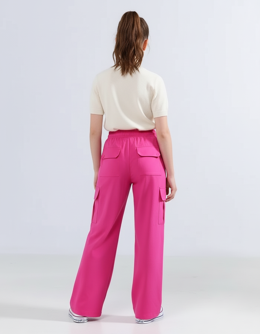 Pantalon Cargo Fuchsia Ample Fluide Fille - Rose Polyester - vue 2