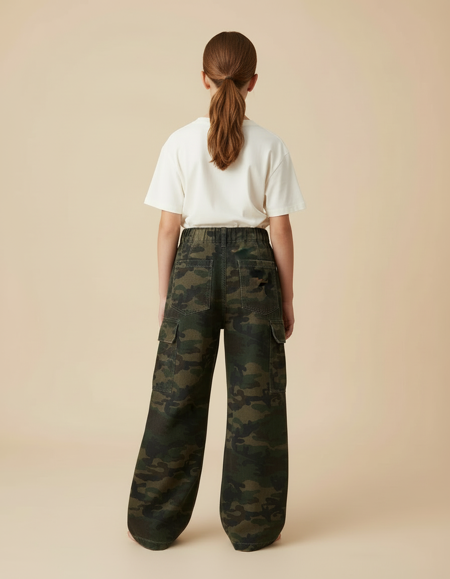 Pantalon Cargo Camouflage Ample Multipoches Coton Enfant - Imprimé - vue 2