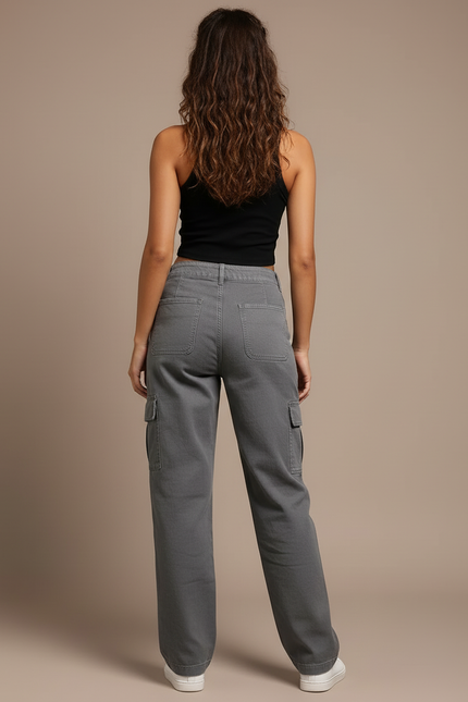 Pantalon Cargo Gris Ample Multipoches Coton - vue 2