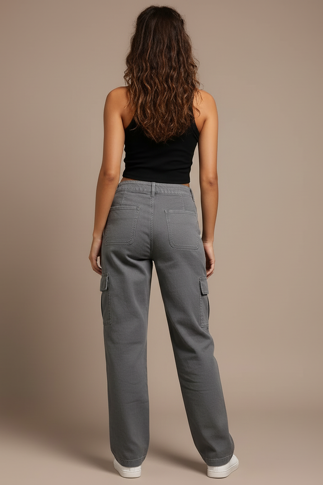 Pantalon Cargo Gris Ample Multipoches Coton - vue 2