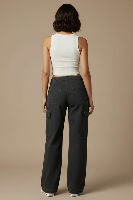Pantalon Cargo Gris Ample Femme Poches - Toile - vue 2