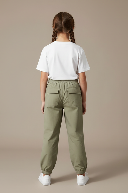Pantalon Cargo Vert Kaki Léger Ample Multipoches Enfant - Polyester - vue 2