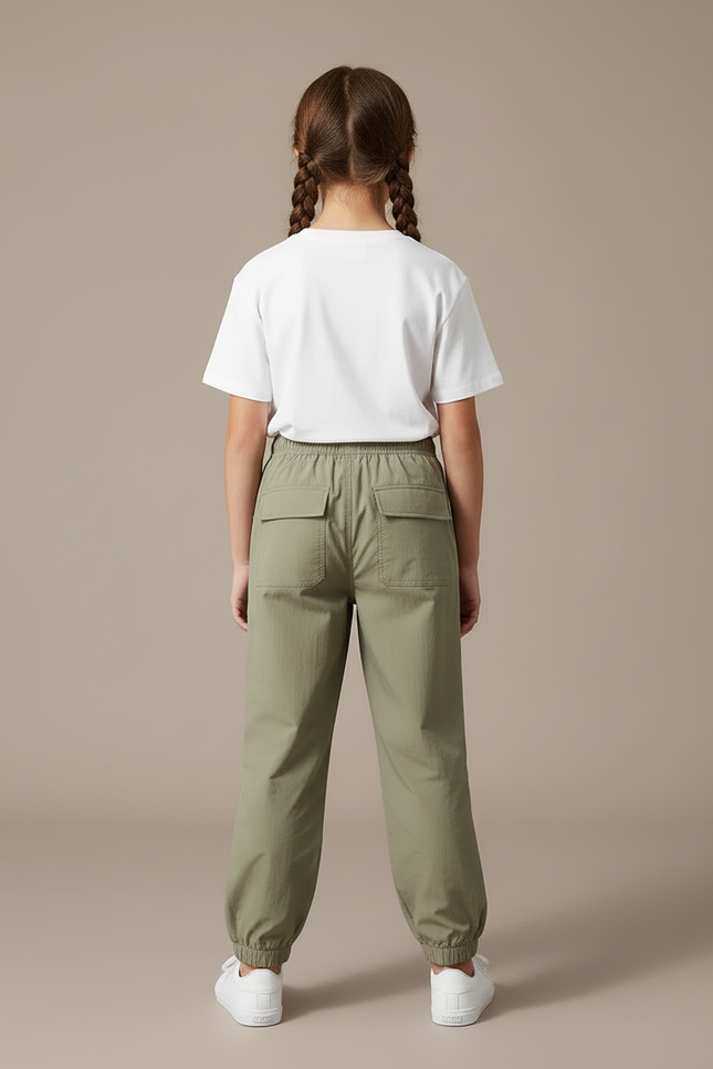 Pantalon Cargo Vert Kaki Léger Ample Multipoches Enfant - Polyester - vue 2