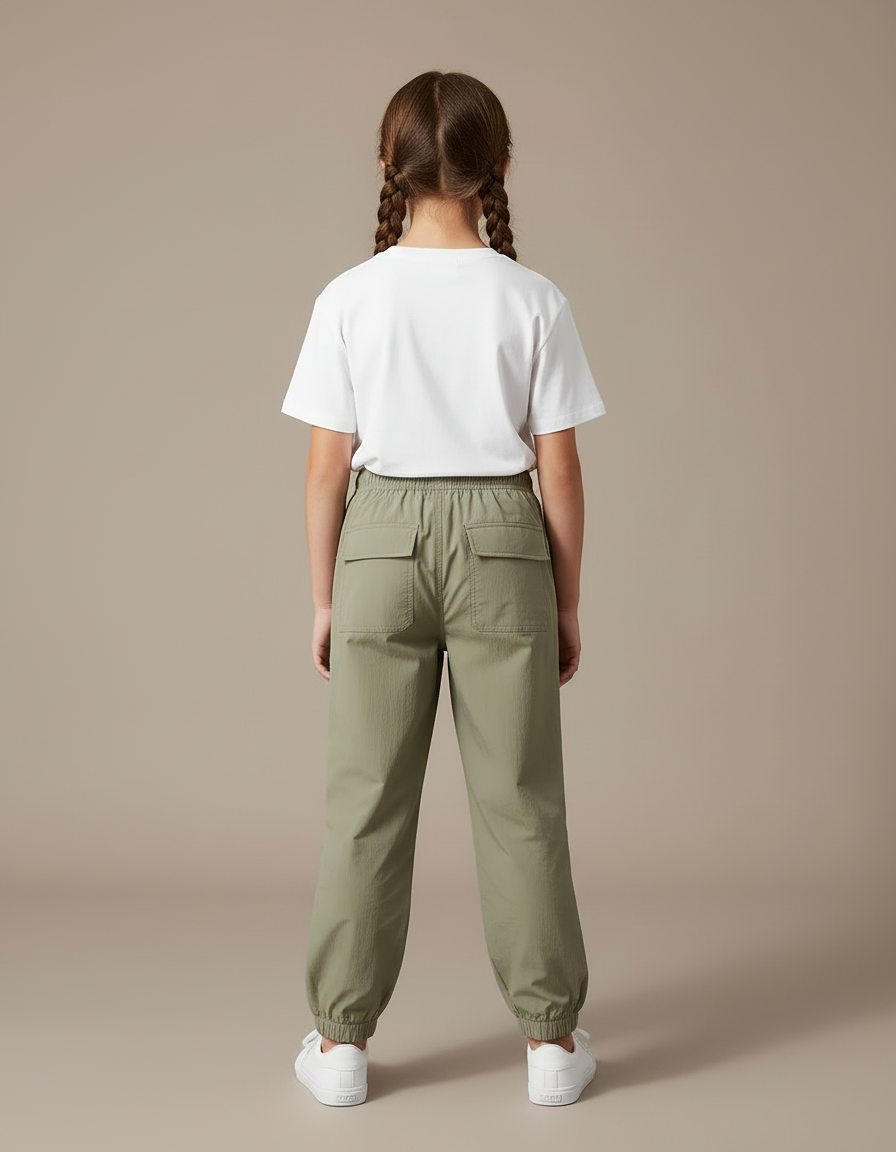 Pantalon Cargo Vert Kaki Léger Ample Multipoches Enfant - Polyester - vue 2
