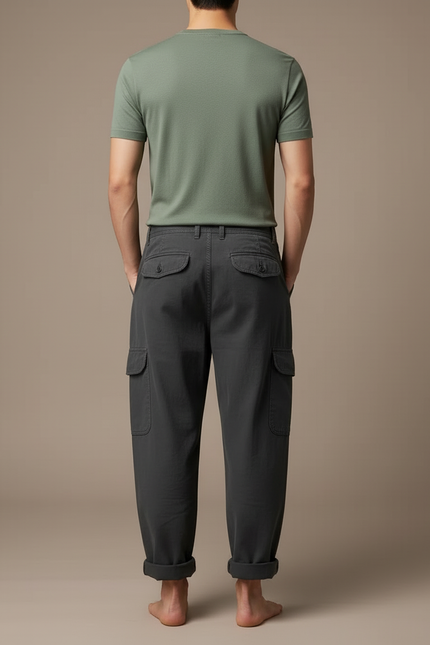 Pantalon Cargo Ample Gris Homme Décontracté Coton - Toile - vue 2