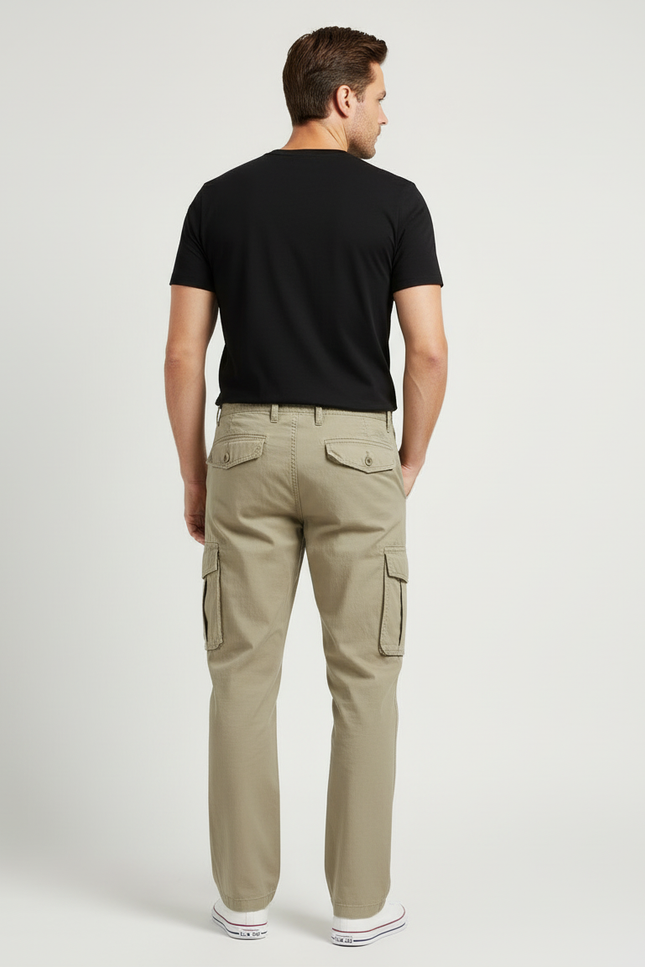 Pantalon Cargo Kaki Coton Ample Multipoches Homme - Toile - vue 2