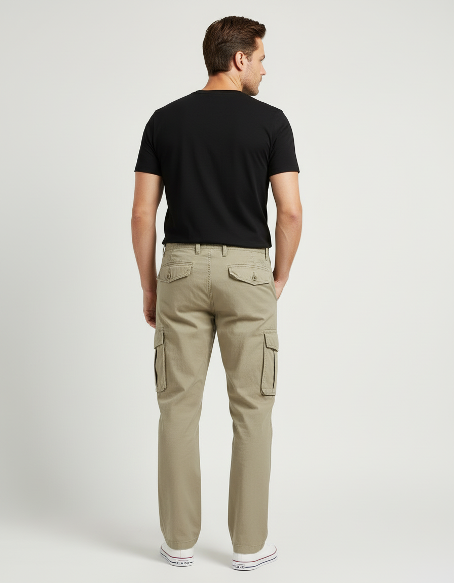 Pantalon Cargo Kaki Coton Ample Multipoches Homme - Toile - vue 2
