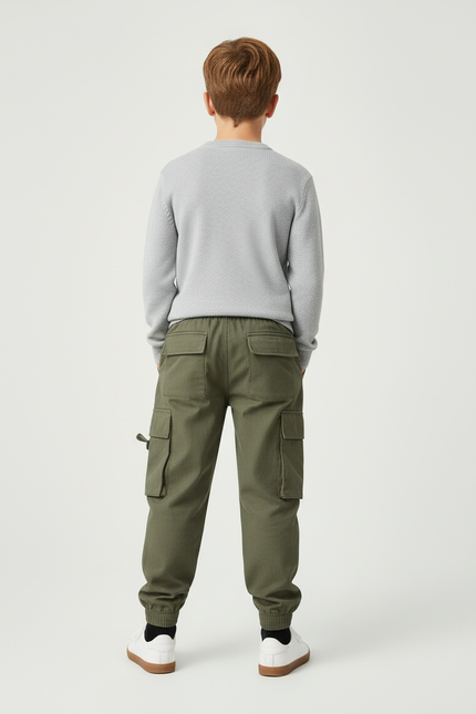 Pantalon Cargo Vert Kaki Coton Multipoches Garçon - vue 2