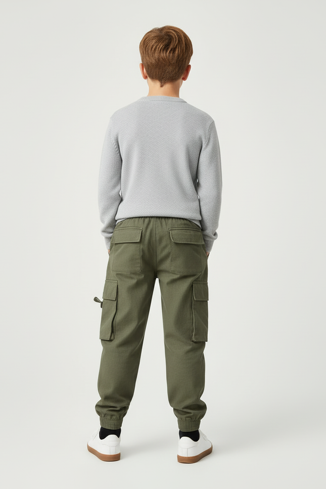 Pantalon Cargo Vert Kaki Coton Multipoches Garçon - vue 2
