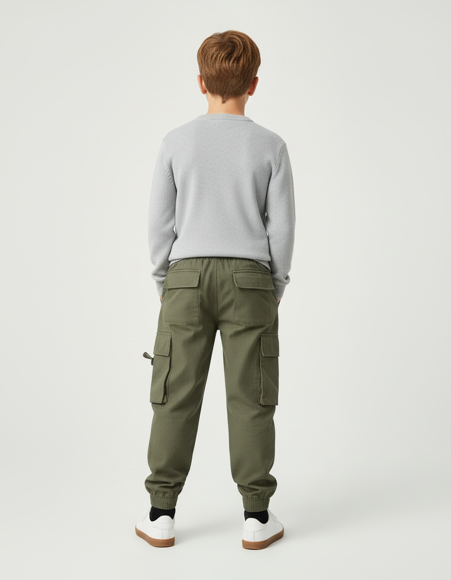 Pantalon Cargo Vert Kaki Coton Multipoches Garçon - vue 2