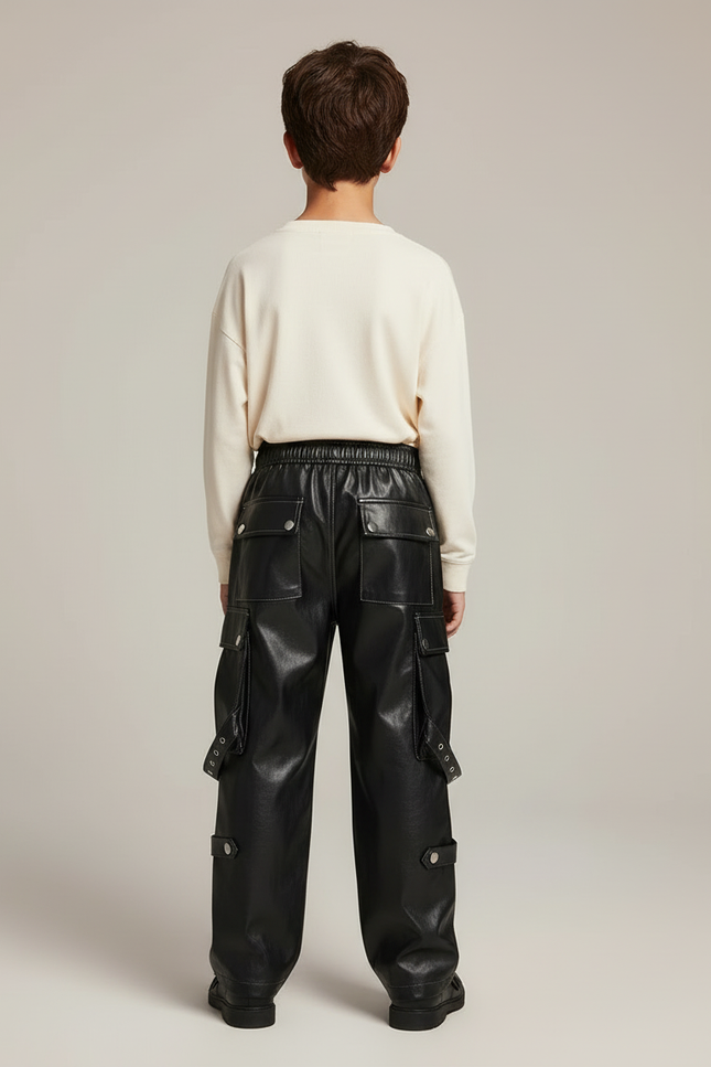 Pantalon Cargo Noir Similicuir Ample Rivets - Simili cuir - vue 2
