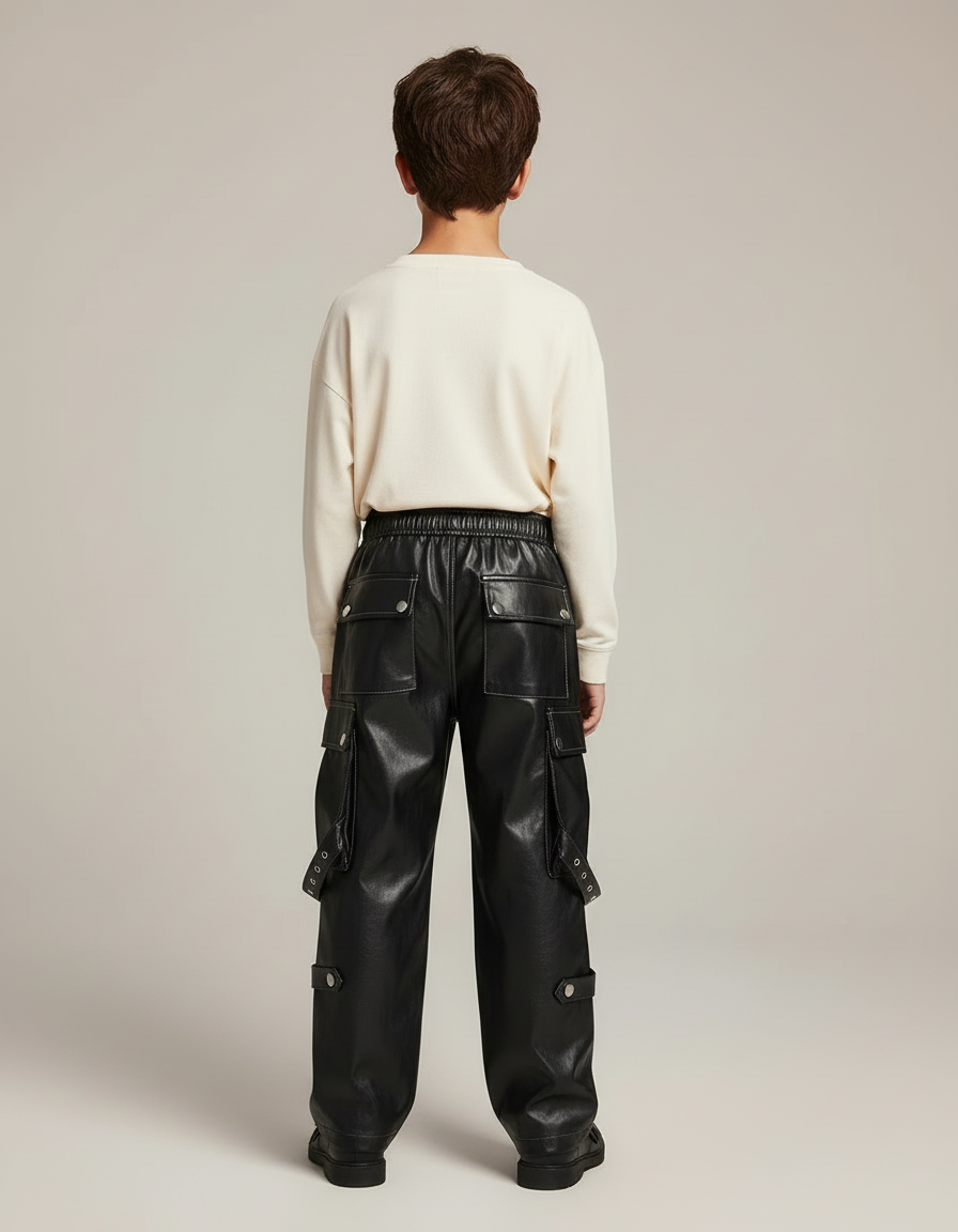 Pantalon Cargo Noir Similicuir Ample Rivets - Simili cuir - vue 2