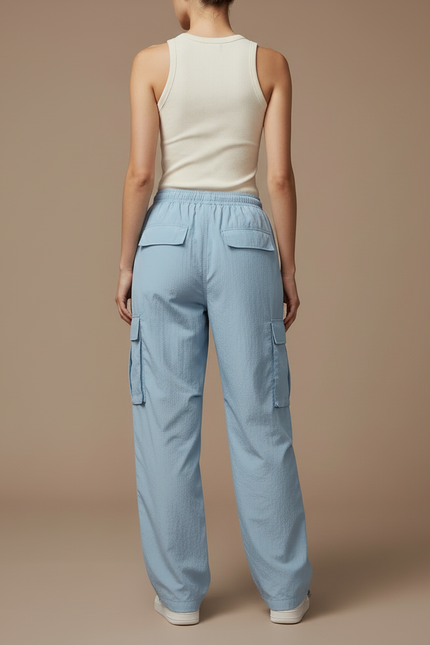 Pantalon Cargo Bleu Ciel Ample Fluide Cordon Femme - Polyester - vue 2