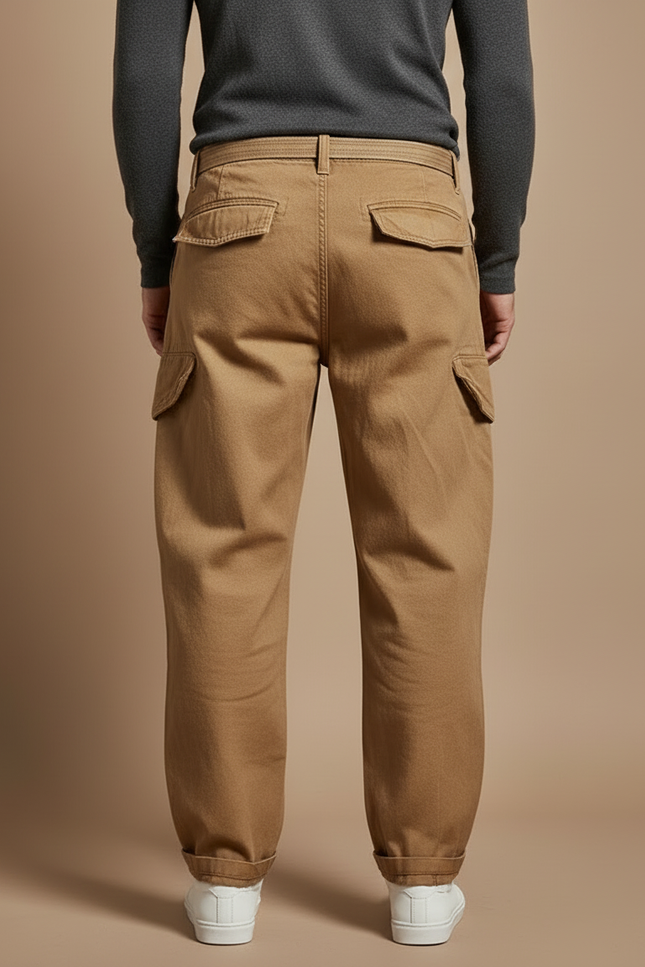 Pantalon Cargo Kaki Ample Coton Ceinture Décontracté Homme - vue 2