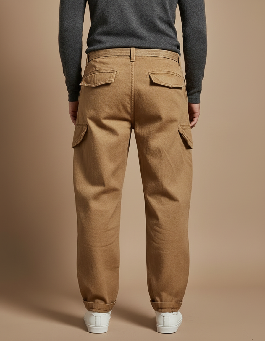 Pantalon Cargo Kaki Ample Coton Ceinture Décontracté Homme - vue 2