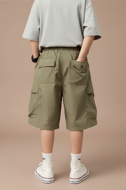 Pantalon Cargo Vert Kaki Ample Coton Garçon Décontracté - Polyester - vue 2