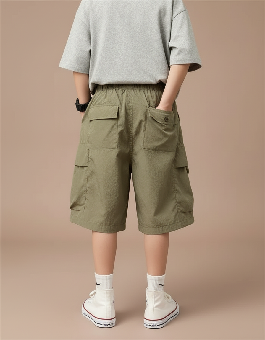 Pantalon Cargo Vert Kaki Ample Coton Garçon Décontracté - Polyester - vue 2