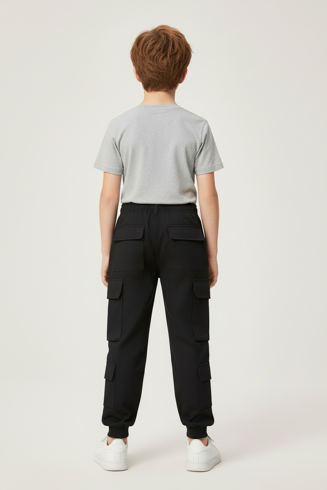 Pantalon Cargo Noir Décontracté Garçon Poches - Polyester - vue 2