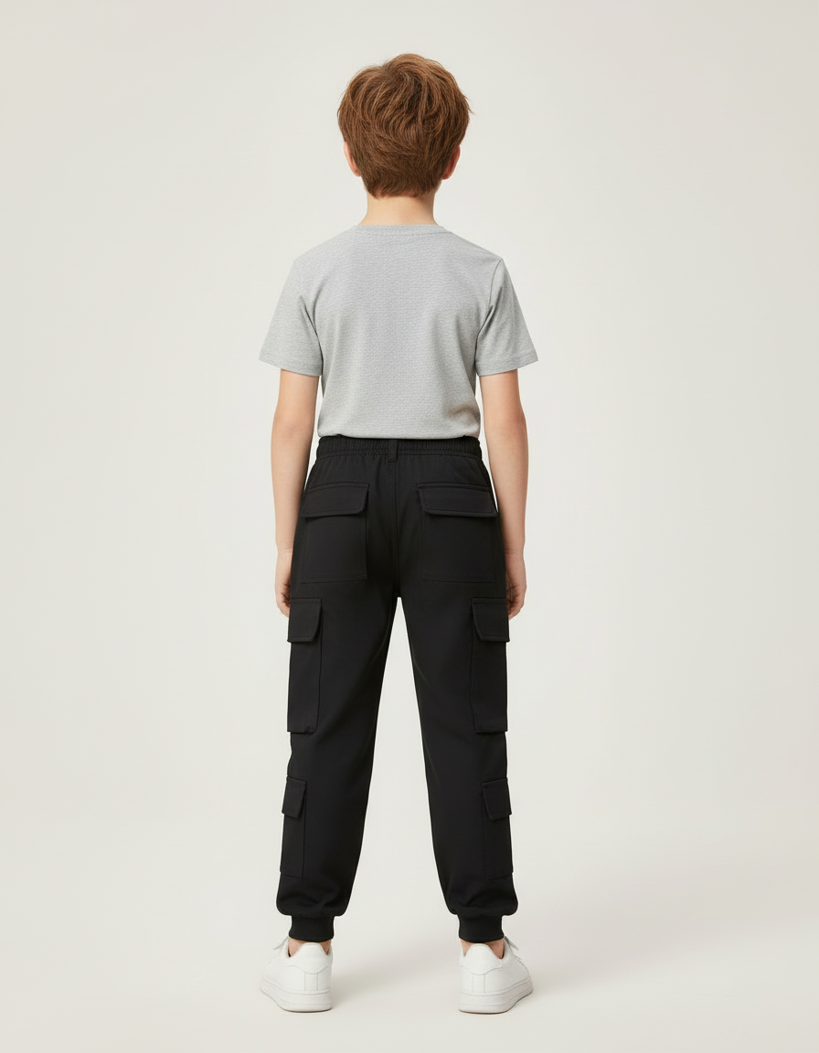 Pantalon Cargo Noir Décontracté Garçon Poches - Polyester - vue 2