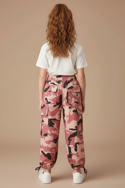 Pantalon Cargo Camouflage Rose Ample Enfant Fille - Toile - vue 2